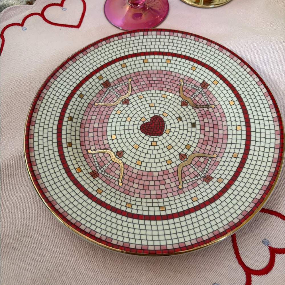 Anthropologie Bistro Tile Stoneware Dessert Plate: Valentine's Edition Set of 4 - Picture 2 of 14